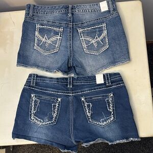 Maurice’s Stylish Blue Denim Shorts with Embroidered Pockets - 2 pair size 9/10